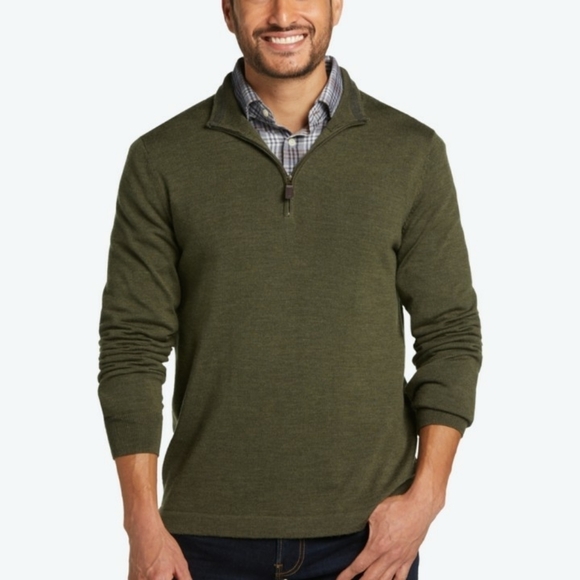 Jos. A. Bank Green Zip Up Sweater with Ribbed Cuffs - Picture 1 of 8